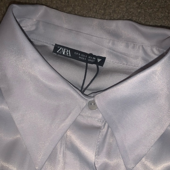 NWT Zara Satin Button Down Cropped Fit Top - Picture 3 of 6